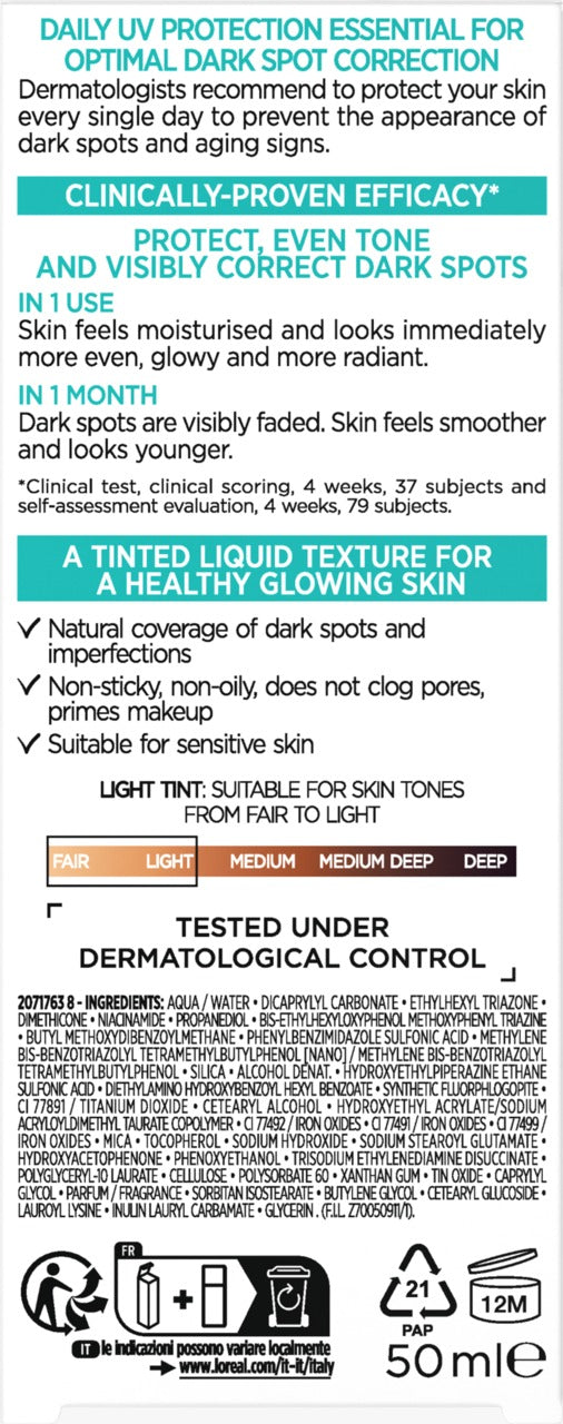 L'ORÉAL PARIS 巴黎萊雅 瞬效亮白防曬乳 (含 SPF 50+) 潤色版 50 ml