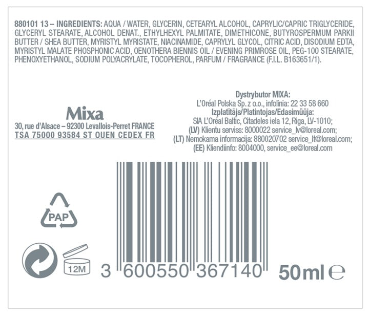 MIXA Intensywne Odżywienie 精油深層滋養潤澤面霜 50 ml