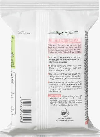 Alverde NATURKOSMETIK Cleansing Wipes (with Organic Wild Rose), 25 wipes