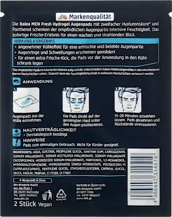 Balea MEN Fresh Hydrogel Eye Pads, 2 pcs (1 Pair)