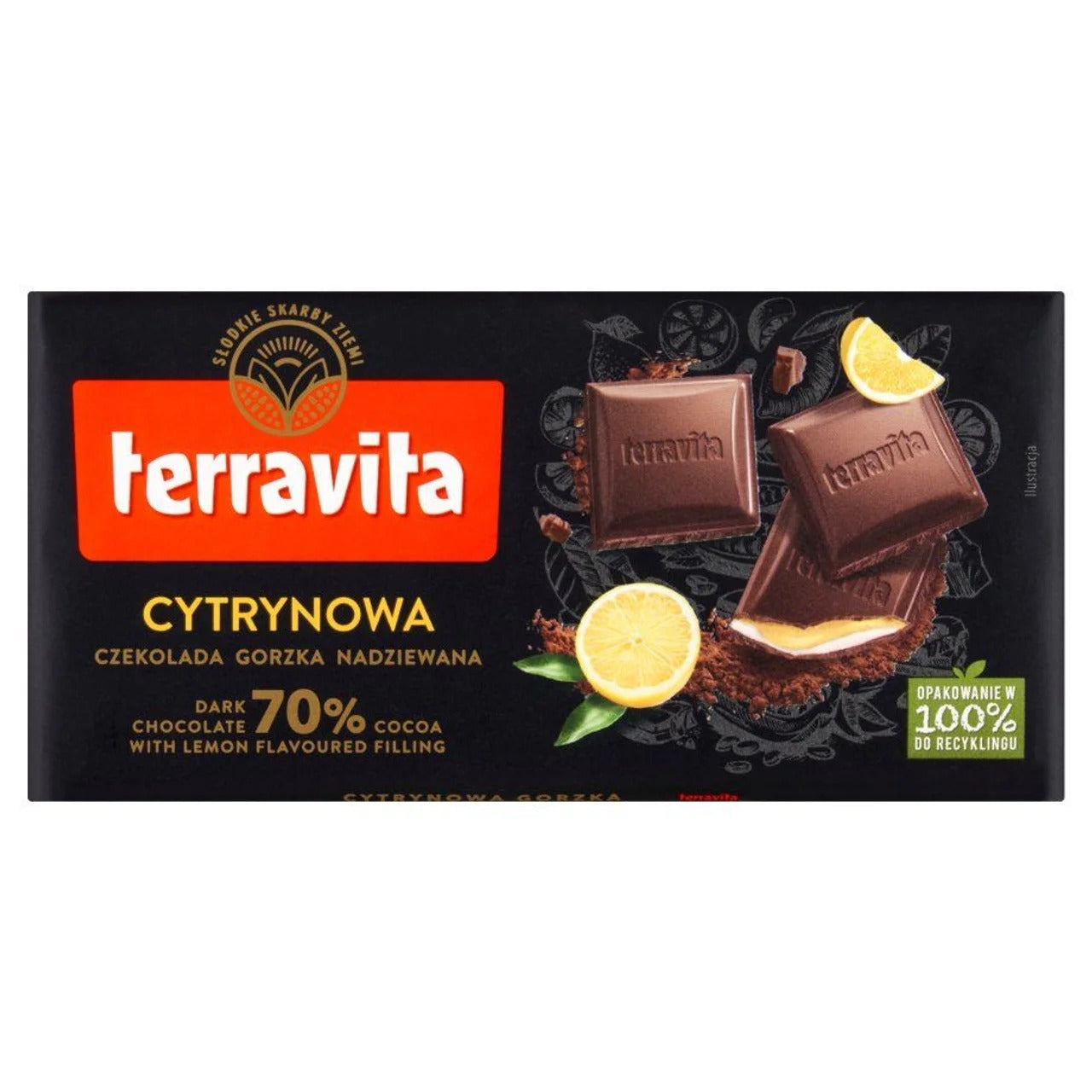Terravita 70% 濃黑巧克力夾心：清爽檸檬風味 100 g
