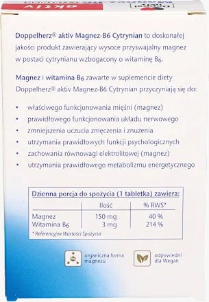 Doppelherz 雙心牌「高濃度鎂+B6」強效營養補充片 30 粒裝