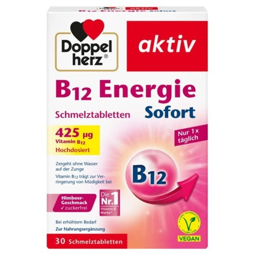 Doppelherz aktiv Energy B12 – German High-Potency Sublingual/Melting Tablets 30 Tablets
