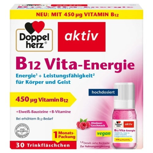 Doppelherz aktiv B12 Intense – German Maximum-Strength Vitamin B12 & Amino Acid Support 30 Liquid Bottles