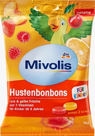 Mivolis 兒童機能止咳硬糖 紅黃果實風味無糖 75g