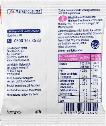 Mivolis Fresh Breath Lozenges Raspberry Flavor 25g