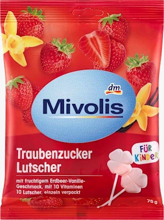 Mivolis Glucose Lollipops Strawberry-Vanilla Flavor for Children 75g