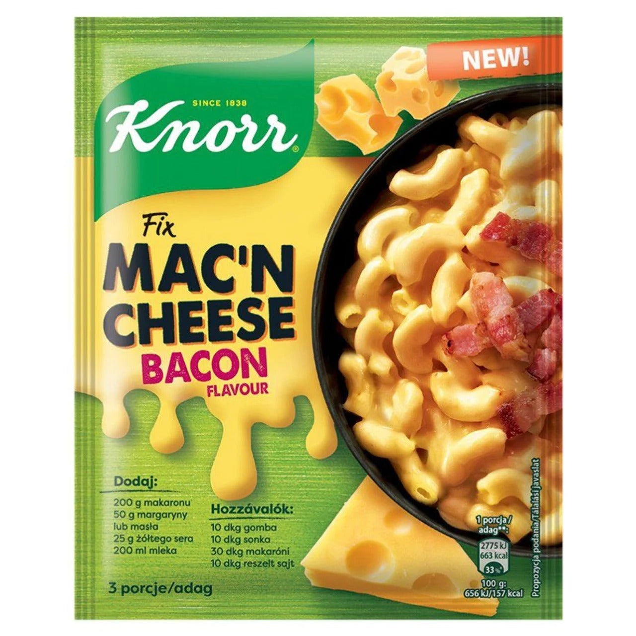 Knorr Mac &  Cheese Bacon Flavor – Instant Pasta with Smoky Bacon & Cheese Sauce 33 g