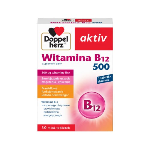 Doppelherz aktiv Vitamin B12 500 – German High-Potency Energy & Metabolic Support 30 Mini Tablets